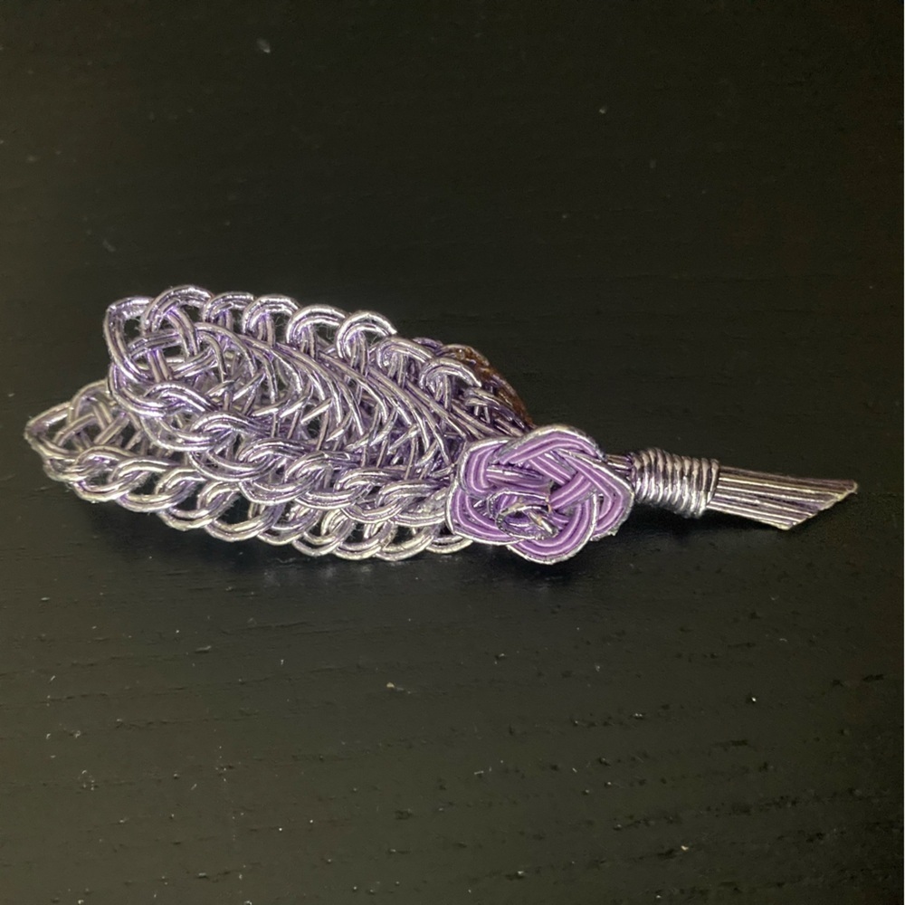 Purple and Silver Wire Wrapped Leaf Brooch